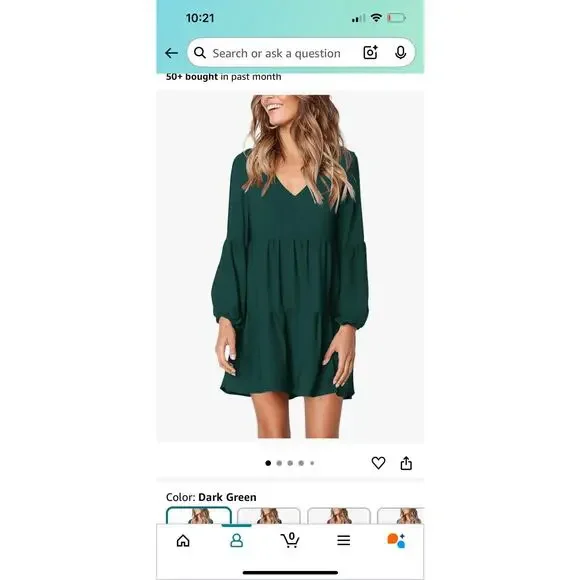 Amoretu Womens Tunic Dress Long Sleeve V Neck Casual Loose Flowy Swing Dress - Picture 4 of 5